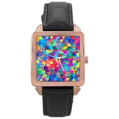 Colorful Abstract Triangle Shapes Background Rose Gold Leather Watch  by TastefulDesigns