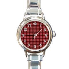 Red Plaid Round Italian Charm Watch