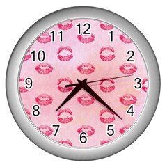 Watercolor Kisses Patterns Wall Clocks (silver)  by TastefulDesigns