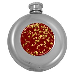 Background Design Leaves Pattern Round Hip Flask (5 Oz)