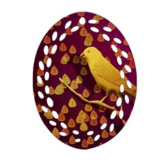 Bird Design Wall Golden Color Oval Filigree Ornament (two Sides) by Simbadda