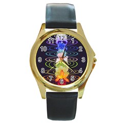 Chakra Spiritual Flower Energy Round Gold Metal Watch