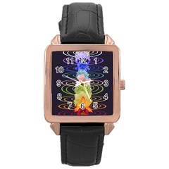 Chakra Spiritual Flower Energy Rose Gold Leather Watch 