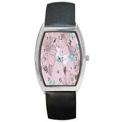 Background Texture Flowers Leaves Buds Barrel Style Metal Watch by Simbadda