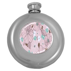 Background Texture Flowers Leaves Buds Round Hip Flask (5 Oz)