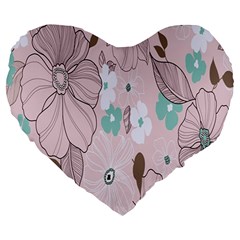 Background Texture Flowers Leaves Buds Large 19  Premium Heart Shape Cushions by Simbadda