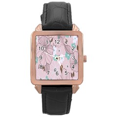 Background Texture Flowers Leaves Buds Rose Gold Leather Watch  by Simbadda