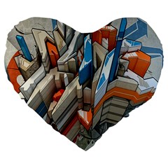 Abstraction Imagination City District Building Graffiti Large 19  Premium Heart Shape Cushions by Simbadda