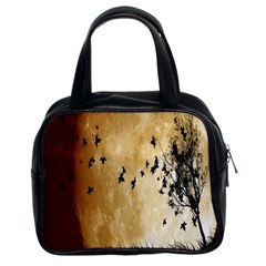 Birds Sky Planet Moon Shadow Classic Handbags (2 Sides) by Simbadda