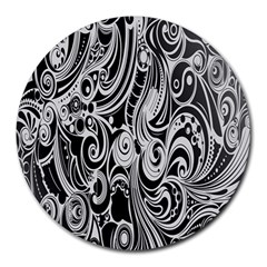 Black White Pattern Shape Patterns Round Mousepads by Simbadda