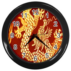 Fabric Pattern Dragon Embroidery Texture Wall Clocks (black) by Simbadda