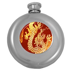 Fabric Pattern Dragon Embroidery Texture Round Hip Flask (5 Oz)