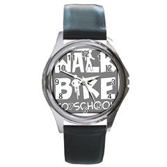 Bicycle Walk Bike School Sign Grey Round Metal Watch