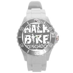 Bicycle Walk Bike School Sign Grey Round Plastic Sport Watch (l) by Alisyart