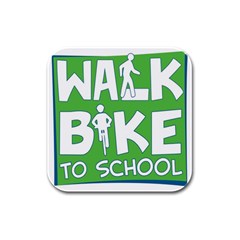 Bicycle Walk Bike School Sign Green Blue Rubber Square Coaster (4 pack) 