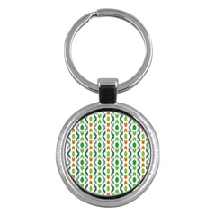 Chevron Wave Green Orange Key Chains (round)  by Alisyart