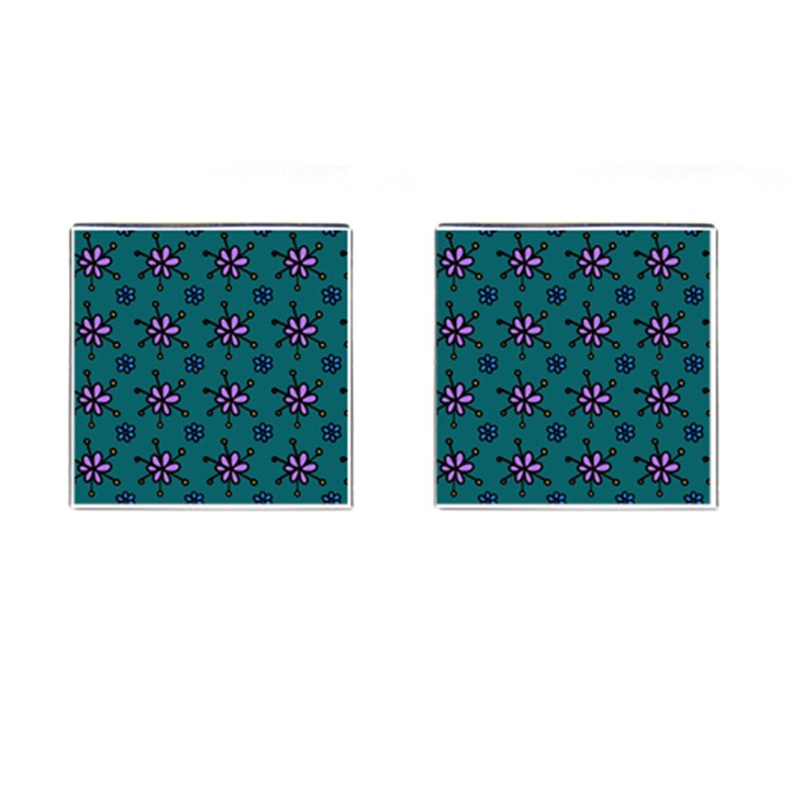 Blue Purple Floral Flower Sunflower Frame Cufflinks (Square)