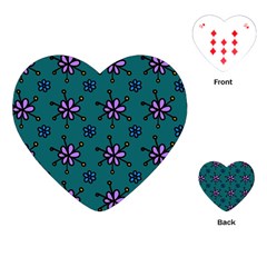 Blue Purple Floral Flower Sunflower Frame Playing Cards (heart)  by Alisyart