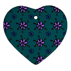 Blue Purple Floral Flower Sunflower Frame Heart Ornament (two Sides) by Alisyart