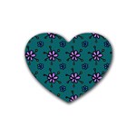 Blue Purple Floral Flower Sunflower Frame Rubber Coaster (Heart)  Front