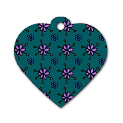 Blue Purple Floral Flower Sunflower Frame Dog Tag Heart (one Side)
