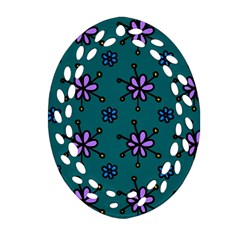 Blue Purple Floral Flower Sunflower Frame Oval Filigree Ornament (two Sides) by Alisyart