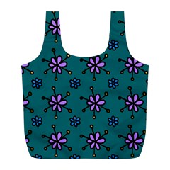 Blue Purple Floral Flower Sunflower Frame Full Print Recycle Bags (l)  by Alisyart