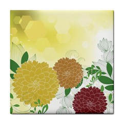 Abstract Flowers Sunflower Gold Red Brown Green Floral Leaf Frame Tile Coasters by Alisyart