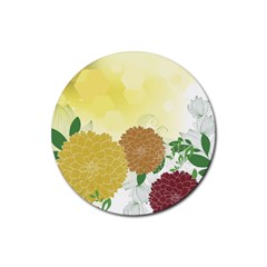Abstract Flowers Sunflower Gold Red Brown Green Floral Leaf Frame Rubber Round Coaster (4 Pack) 