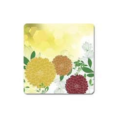 Abstract Flowers Sunflower Gold Red Brown Green Floral Leaf Frame Square Magnet by Alisyart