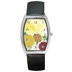 Abstract Flowers Sunflower Gold Red Brown Green Floral Leaf Frame Barrel Style Metal Watch by Alisyart