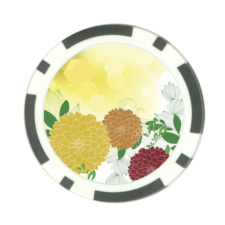 Abstract Flowers Sunflower Gold Red Brown Green Floral Leaf Frame Poker Chip Card Guard