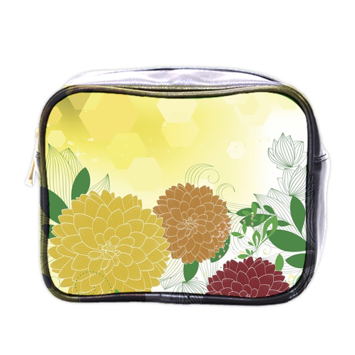 Abstract Flowers Sunflower Gold Red Brown Green Floral Leaf Frame Mini Toiletries Bags