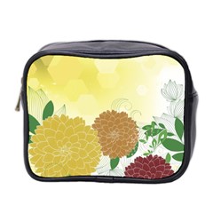 Abstract Flowers Sunflower Gold Red Brown Green Floral Leaf Frame Mini Toiletries Bag 2-side