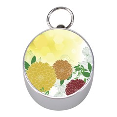 Abstract Flowers Sunflower Gold Red Brown Green Floral Leaf Frame Mini Silver Compasses by Alisyart