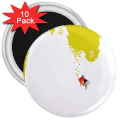 Fish Underwater Yellow White 3  Magnets (10 Pack)  by Simbadda