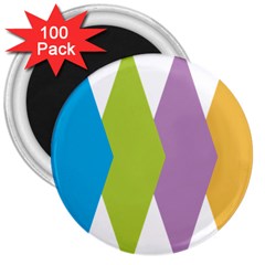 Chevron Wave Triangle Plaid Blue Green Purple Orange Rainbow 3  Magnets (100 Pack) by Alisyart