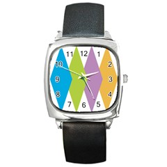 Chevron Wave Triangle Plaid Blue Green Purple Orange Rainbow Square Metal Watch by Alisyart