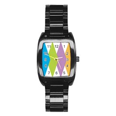 Chevron Wave Triangle Plaid Blue Green Purple Orange Rainbow Stainless Steel Barrel Watch