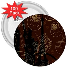 Coffe Break Cake Brown Sweet Original 3  Buttons (100 Pack)  by Alisyart