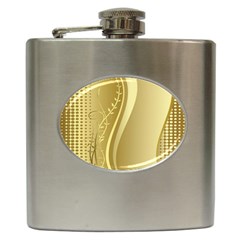 Golden Wave Floral Leaf Circle Hip Flask (6 Oz) by Alisyart