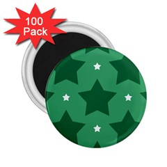 Green White Star 2 25  Magnets (100 Pack) 