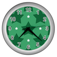 Green White Star Wall Clocks (silver) 