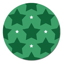 Green White Star Magnet 5  (round)