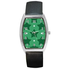 Green White Star Barrel Style Metal Watch by Alisyart