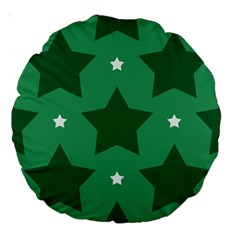 Green White Star Large 18  Premium Round Cushions