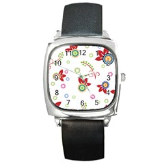 Floral Flower Rose Star Square Metal Watch by Alisyart