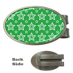 Green White Star Line Space Money Clips (oval) 