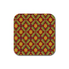 Abstract Yellow Red Frame Flower Floral Rubber Square Coaster (4 Pack)  by Alisyart