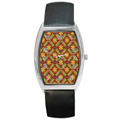 Abstract Yellow Red Frame Flower Floral Barrel Style Metal Watch by Alisyart